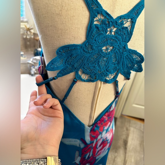 NWT Free People Gorgeous Floral Silky Slip Dress W/Embroidered Cutouts S - Picture 9 of 17